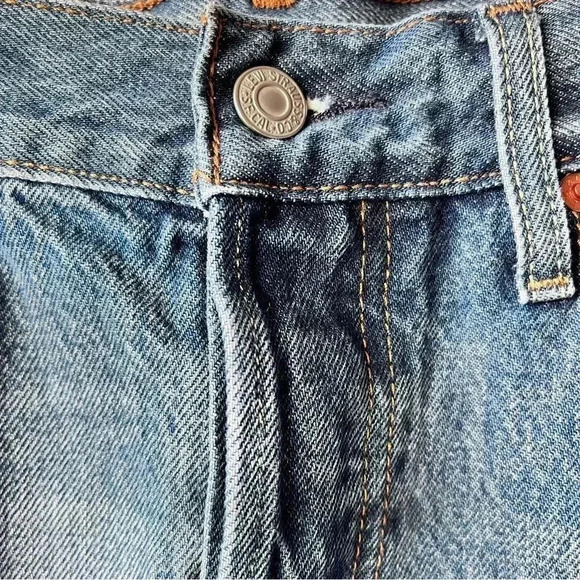 Levi’s Waterless Button Fly Raw Hem Deconstructed Denim Mini Skirt Size 31 - Picture 3 of 14